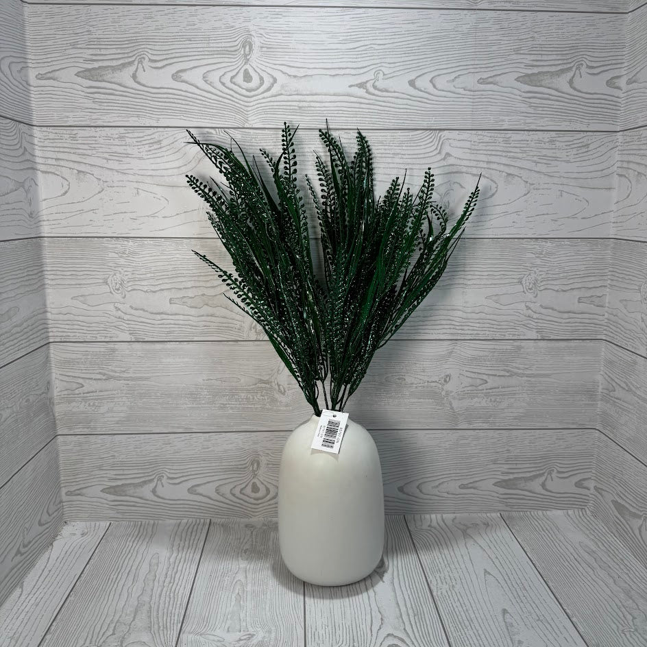 20" PLASTIC BUTTON FERN - GREEN/GLITTER - 85979-GN * OO