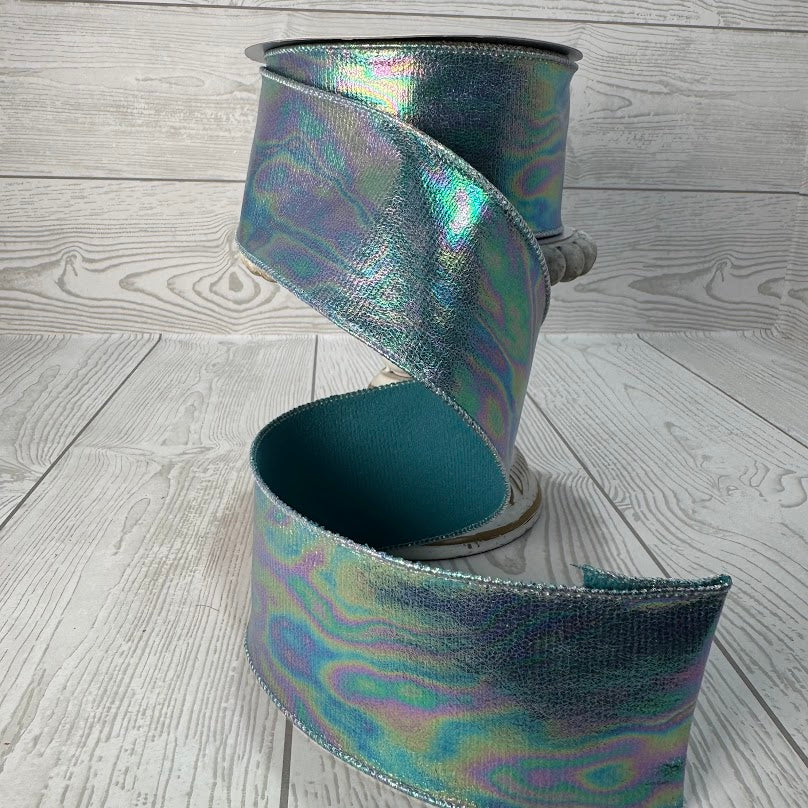 2.5"X10YD SERENITY BLUE WATERCOLOR IRIDESCENT RIBBON - DC18345SEBL