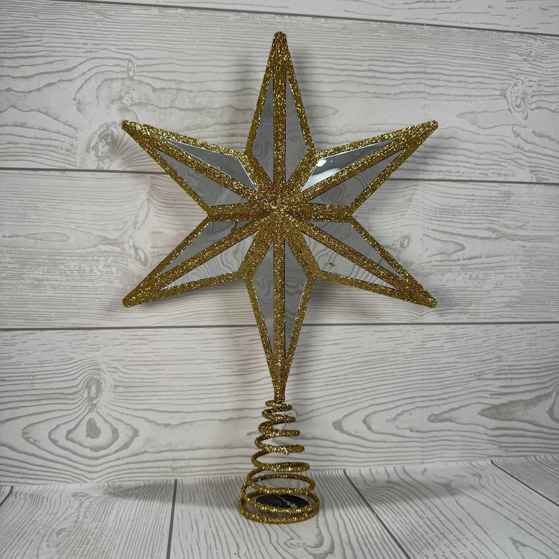 MIRRORED STAR TREE STOPPER 9x2.5x13.5" - GOLD - DCORN5113GD