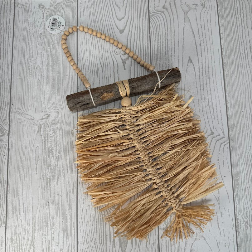 BOHO CHIC HANGING CORNHUSK FEATHER ORNAMENT 17" X 8" - DC25196