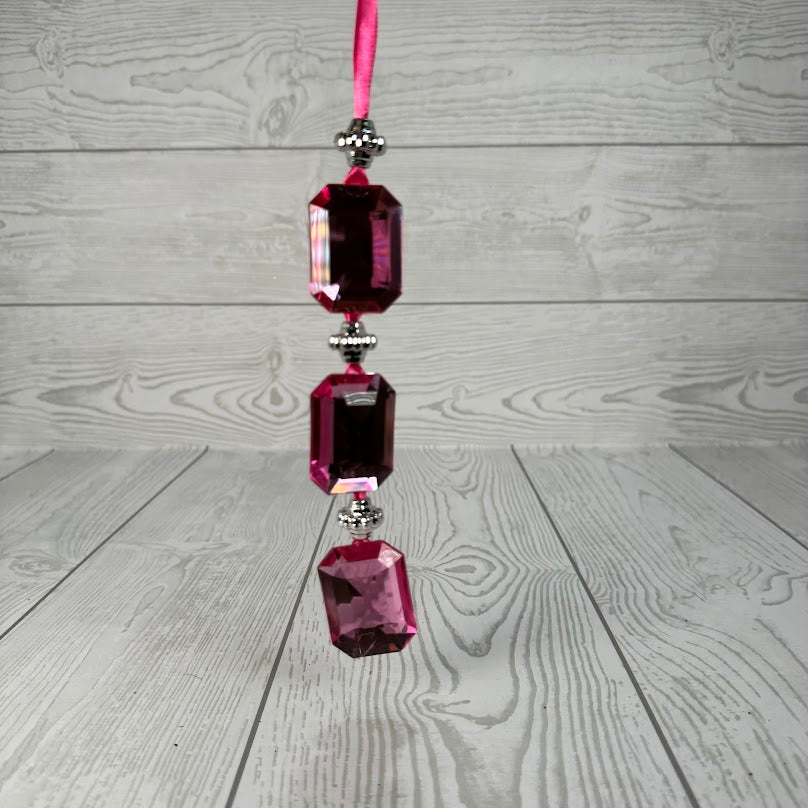 ACRYLLIC JEWEL HANGING ORNAMENT - PINK 1.2x0.5x6.5" - DCORN5401PK