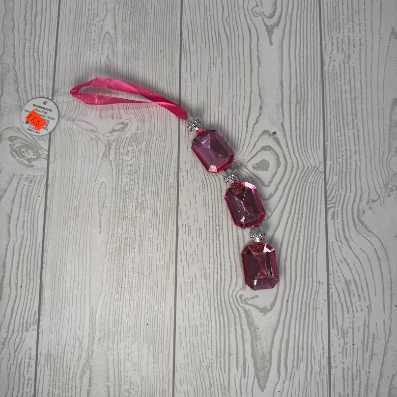 ACRYLLIC JEWEL HANGING ORNAMENT - PINK 1.2x0.5x6.5" - DCORN5401PK
