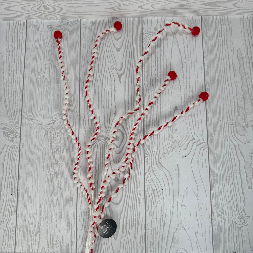 CHENILLE PEPPERMINT SQUIGGLE SPRAY - RED/WHITE 34" - DC25715
