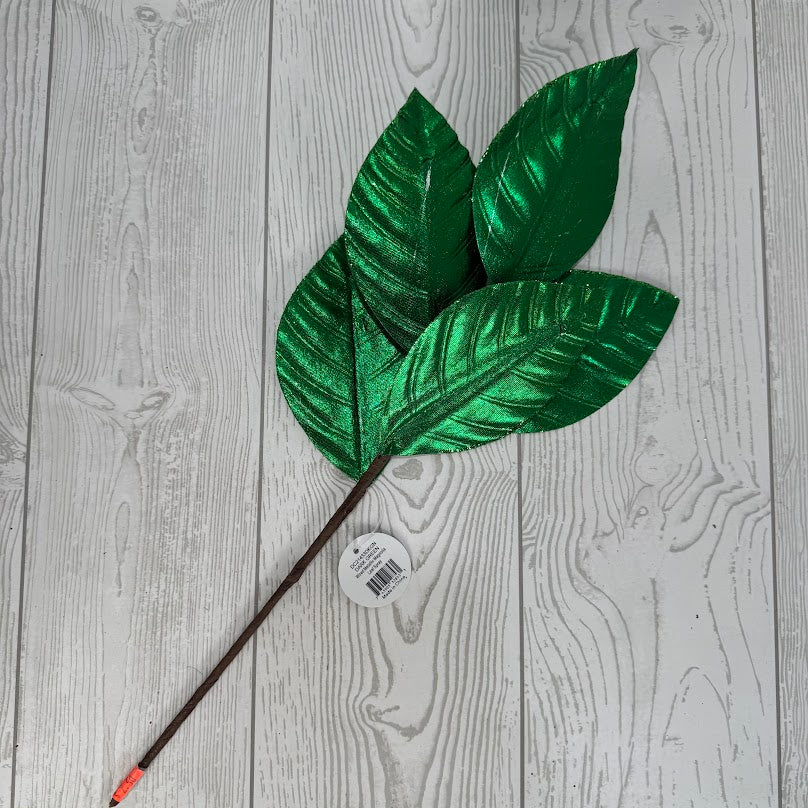18.25" WIRED METALLIC MAGNOLIA LEAF SPRAY - DARK GREEN - DC21433DKGN