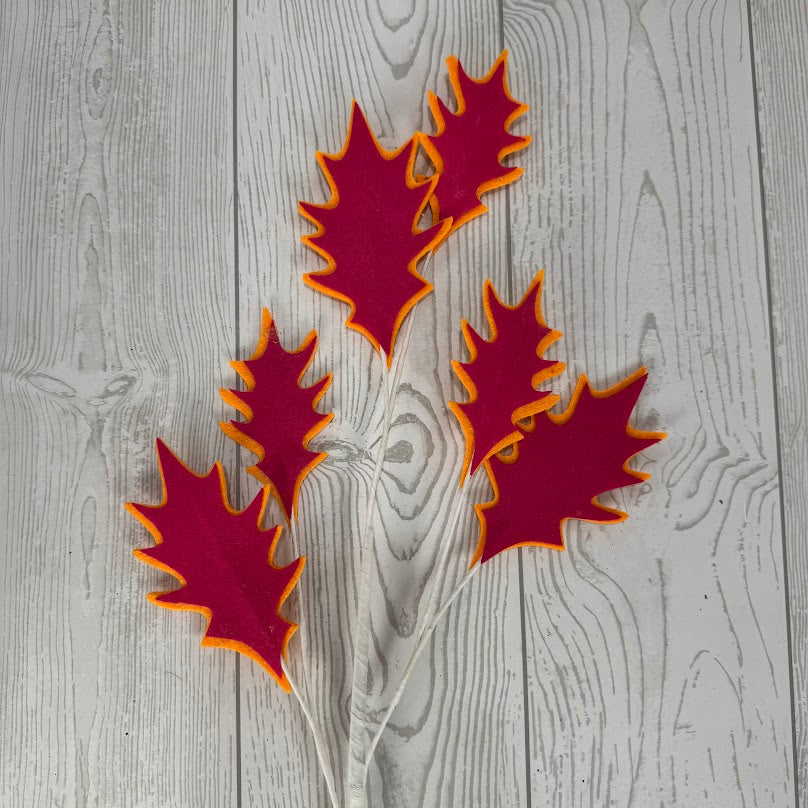FELT HOLLY LEAF SPRAY - HOT PINK/ORANGE - 23.5" - DCSP3531HPOR