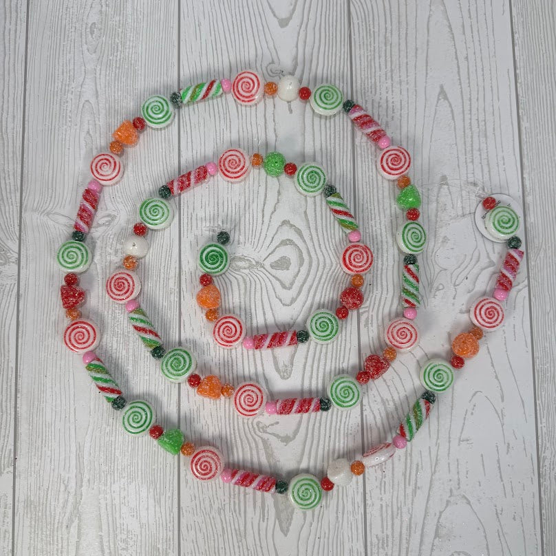 FROSTED MIXED CANDY GARLAND 72" - PINK/GREEN - DCORN1009GND