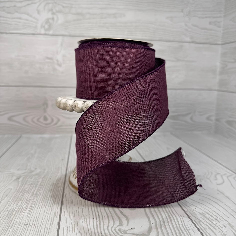 2.5"X10YD FAUX LINEN WIRED RIBBON - PLUM - DCRC1045PL