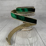 1"X10YD ENCHANTING EMERALD PLUSH VELVET ROBBON W/GOLD BACK - DCR6240