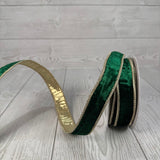 1"X10YD ENCHANTING EMERALD PLUSH VELVET ROBBON W/GOLD BACK - DCR6240
