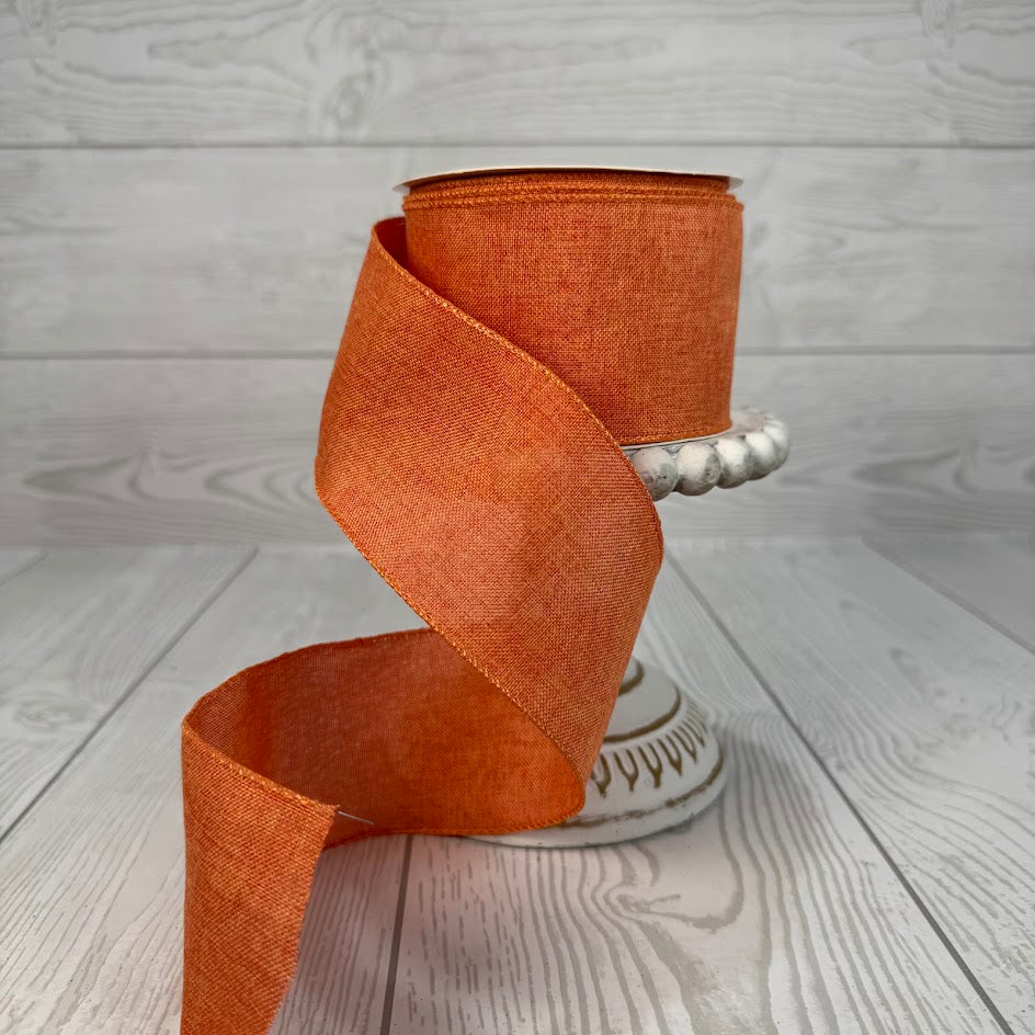 2.5"X10YD FAUX LINEN WIRED RIBBON - LIGHT ORANGE - DCRC1045LTOR
