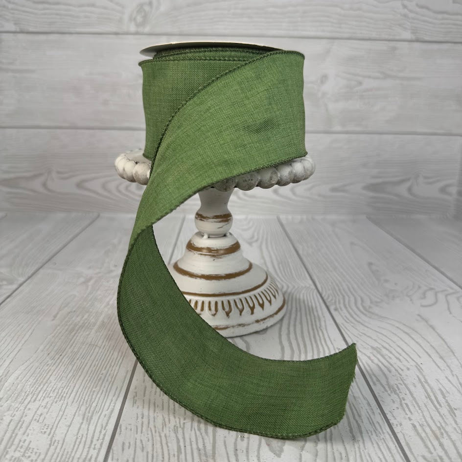 2.5"X10YD FAUX LINEN WIRED RIBBON - LIGHT GREEN - DCRC1045LTGN