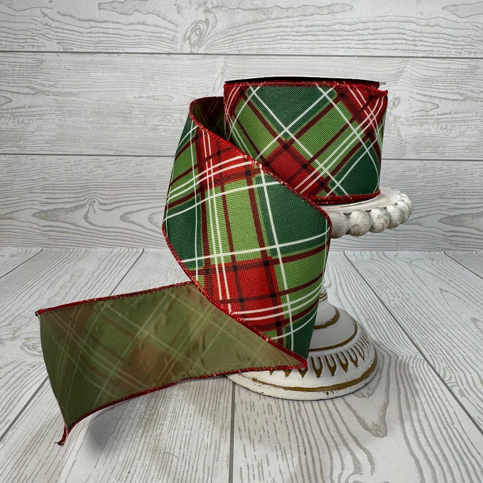 2.5"X10YD RED/GREEN DIAGONAL PLAID - DCRC1130