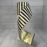 4"X10YD BLACK/WHITE/GOLD STRIPE RIBBON PLATINUM BACK - DCRC1221