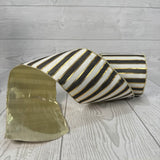 4"X10YD BLACK/WHITE/GOLD STRIPE RIBBON PLATINUM BACK - DCRC1221