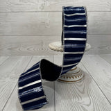 2.5"X10YD ROYAL STRIPE SILVER/BLUE RIBBON - DC19541