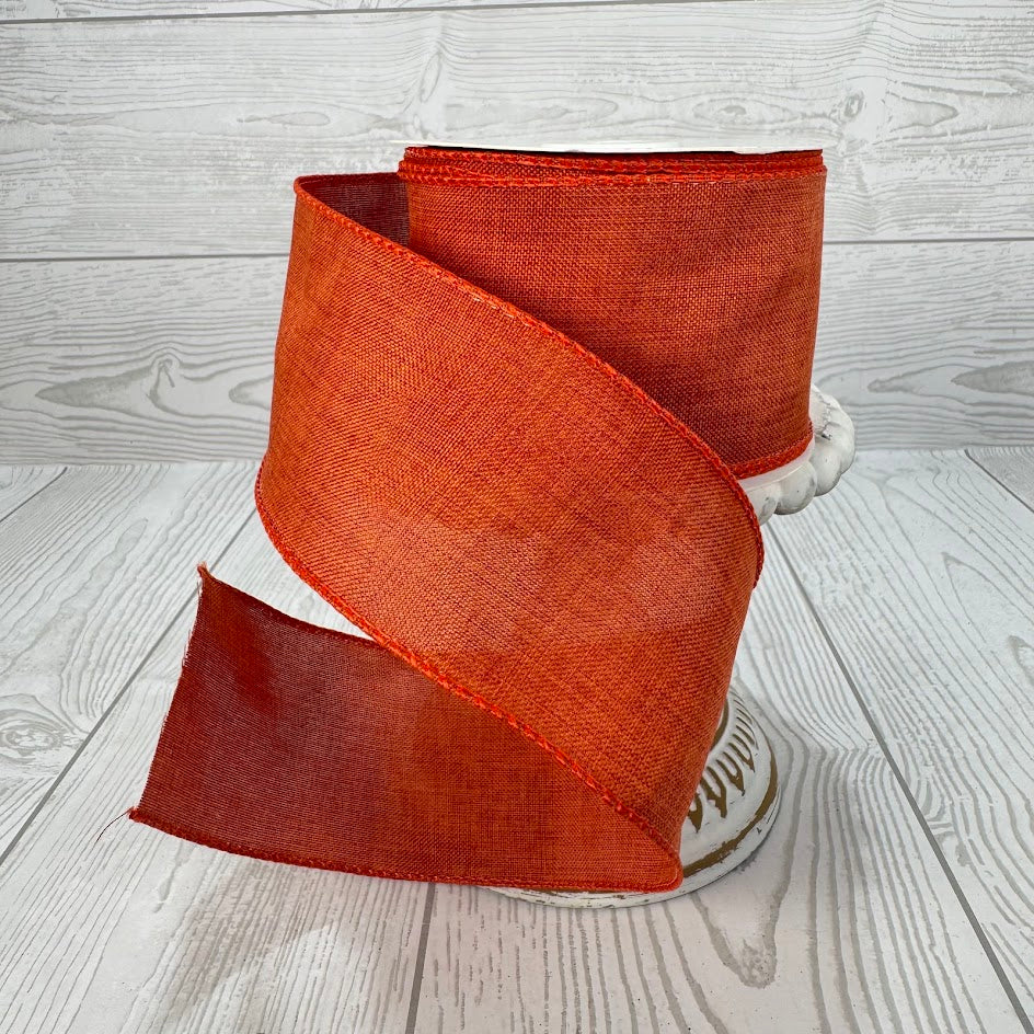 2.5"X10YD FAUX LINEN WIRED RIBBON - ORANGE - DCRC1045OR