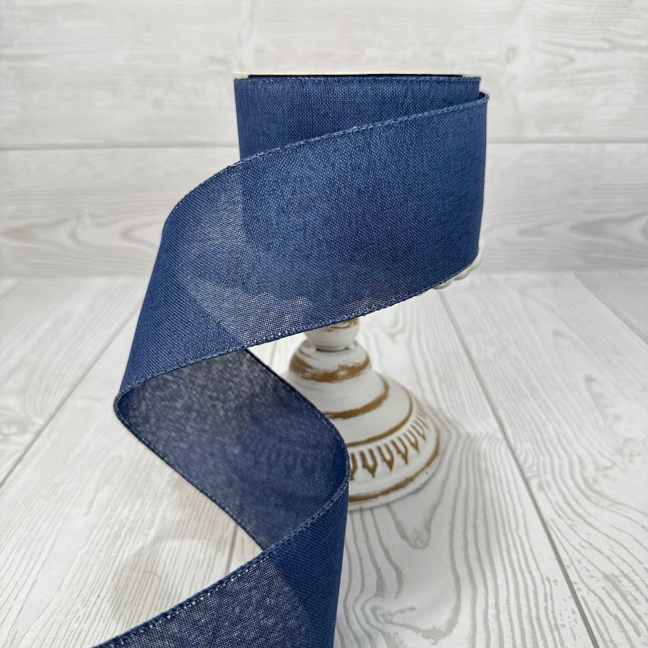 2.5"X10YD FAUX LINEN WIRED RIBBON - NAVY - DCRC1045NV