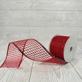 2.5"X10YD OPEN WEAVE GLITTER MESH RIBBON W/FOIL WIRE EDGE - RED - DCRC1089RD