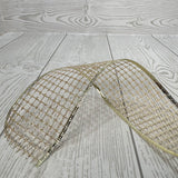 2.5"X10YD OPEN WEAVE GLITTER MESH RIBBON W/FOIL WIRE EDGE - CHAMPAGNE - DCRC1089