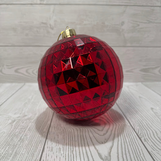 6" FACETED PLASTIC BALL ORNAMENT - RED - DCORN6111RD