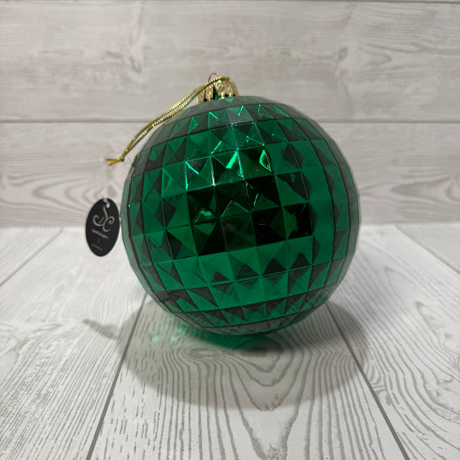 6" FACETED PLASTIC BALL ORNAMENT - GREEN - DCORN6111GN