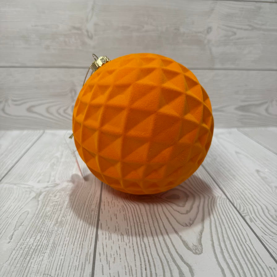 6" PLASTIC FLOCKED DIAMOND BALL ORNAMENT - TANGERINE - DCORN5127TA