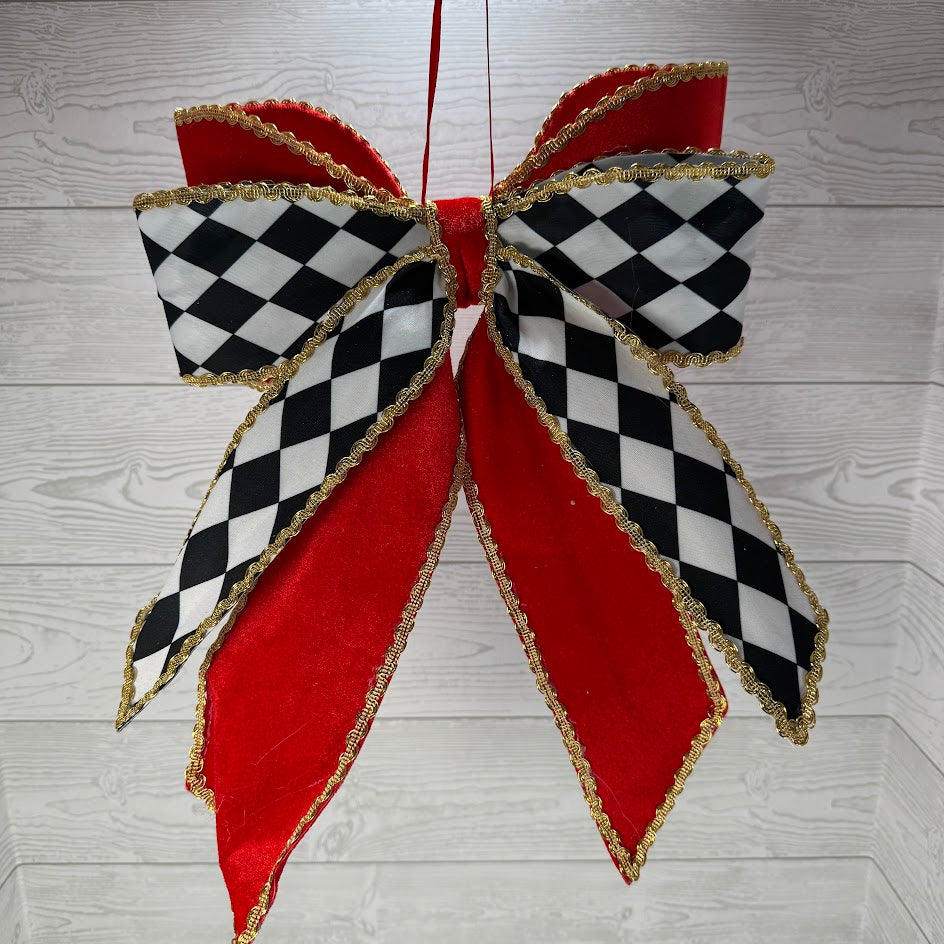 VELVET HARLQUIN BOW H12XW15 - RED/BLACK/WHITE - 86664RDBKWT * RD