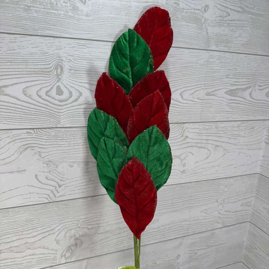 VELVET MAGNOLAI LEAVES SPRAY X9 H30 - RED/GREEN - 86787RDGN * RD