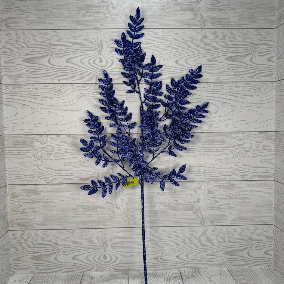 GLITTER FERN SPRAY X5 H28 - BLUE - 86927BL * G