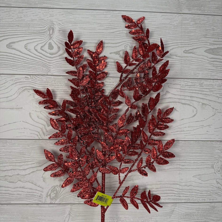GLITTER FERN SPRAY X5 H28 - RED - 86927RD * G