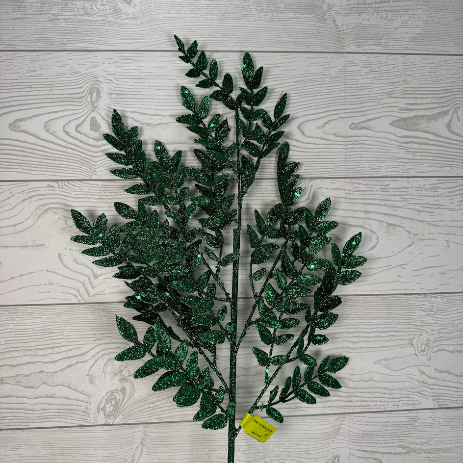GLITTER FERN SPRAY X5 H28 - GREEN - 86927GN * G