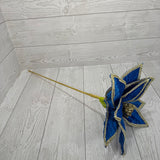 POINSETTIA GD TRIM STEM H22XDIA12 - BLUE/GOLD - 86793BL * BL G