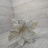 24" FAUX LEATHER PEARL POINSETTIA STEM - WHITE - DCSP5095