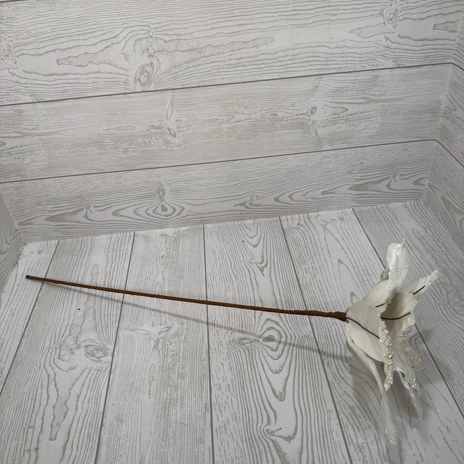 24" FAUX LEATHER PEARL POINSETTIA STEM - WHITE - DCSP5095