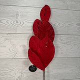 26" VELVET MAGNOLIA LEAF W/ SEQUINS - RED - DCSP6611RD