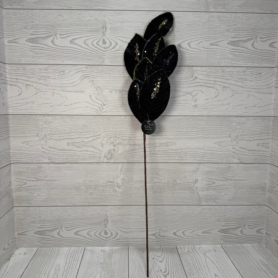 26" VELVET MAGNOLIA LEAF W/ SEQUINS - BLACK - DCSO6611BK