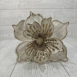 9" CREAM VELVET MAGNOLIA STEM WITH CHAMPAGNE SEQUINS - DCSP6669