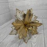 10" ABSTRACT WHITE VELVET AND GOLD METALLIC POINSETTIA - DCSP6686