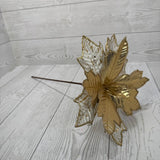 10" ABSTRACT WHITE VELVET AND GOLD METALLIC POINSETTIA - DCSP6686