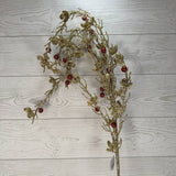 45" WILD FLOWER GOLD GLITTERED SPRAY W/ RED GLITTER BERRIES - DCSP6641