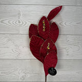 26" VELVET MAGNOLIA LEAF W/ SEQUINS - DARK RED - DCSP6611DKRD
