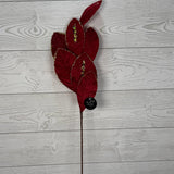 26" VELVET MAGNOLIA LEAF W/ SEQUINS - DARK RED - DCSP6611DKRD