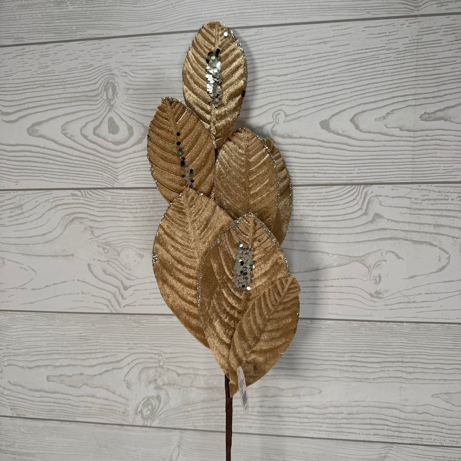 26" VELVET MAGNOLIA LEAF W/ SEQUINS - CHESNUT GOLD - DCSP6611CS