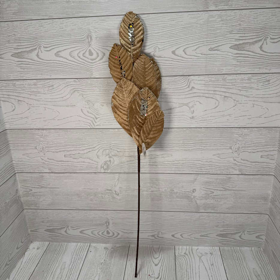 26" VELVET MAGNOLIA LEAF W/ SEQUINS - CHESNUT GOLD - DCSP6611CS