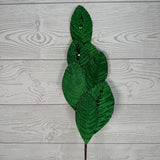 26" VELVET MAGNOLIA LEAF W/ SEQUINS - EMERALD - DCSP6611EM