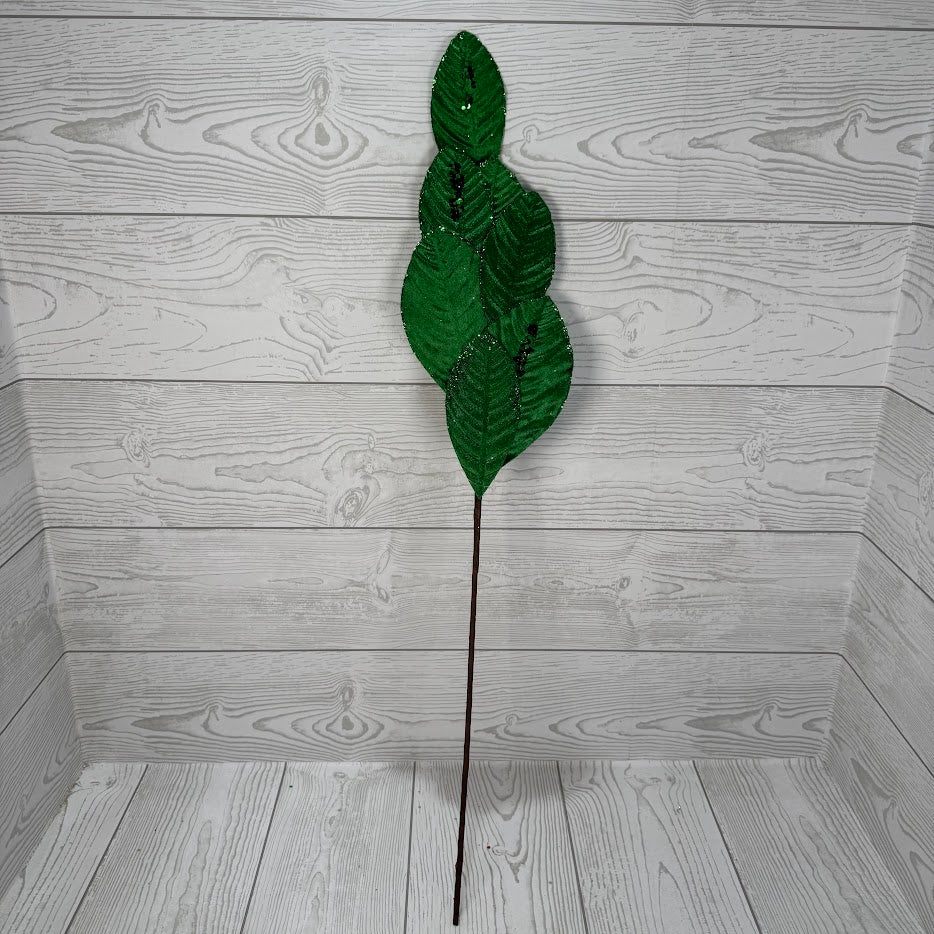 26" VELVET MAGNOLIA LEAF W/ SEQUINS - EMERALD - DCSP6611EM