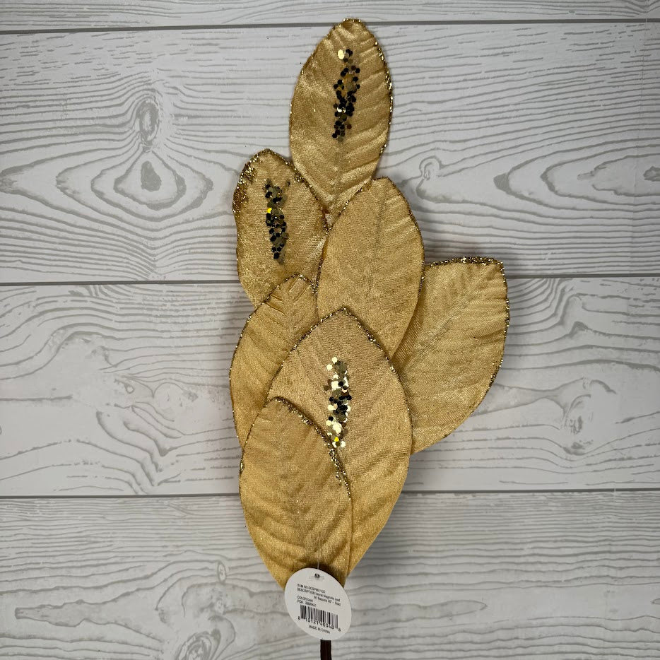 26" VELVET MAGNOLIA LEAF W/ SEQUINS - GOLD - DCSP6611GD