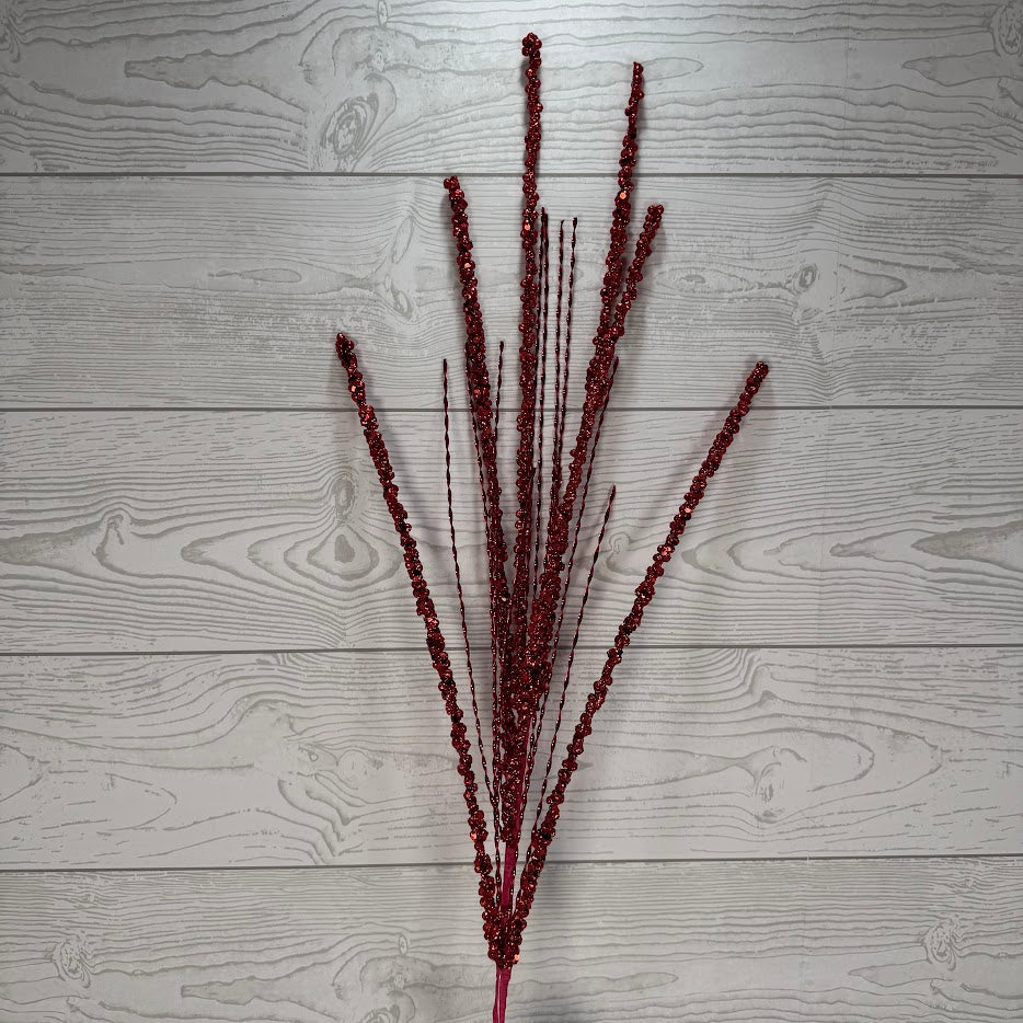 33" GLITTER BEAD BERRY/METALLIC TWIST SPRAY - RED - DCSP6410RD