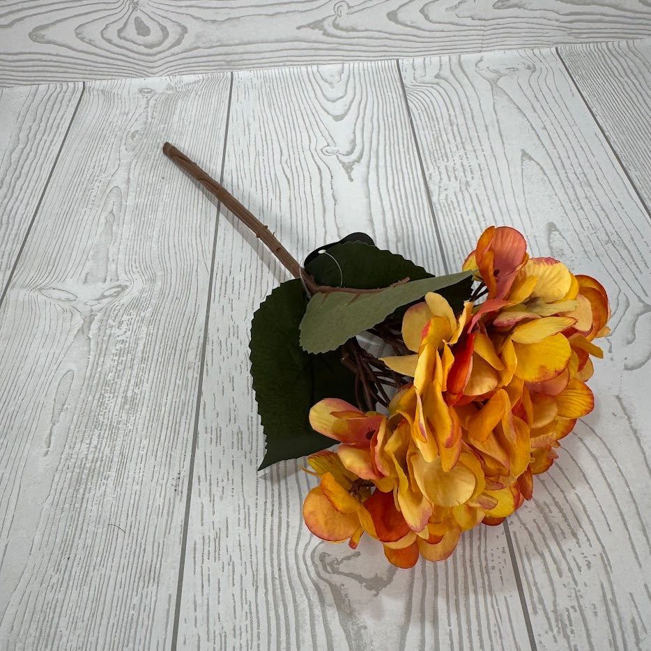13.5" FAUX DRIED HYDRANGEA PICK - YELLOW/ORANGE - DCSP6299YLOR