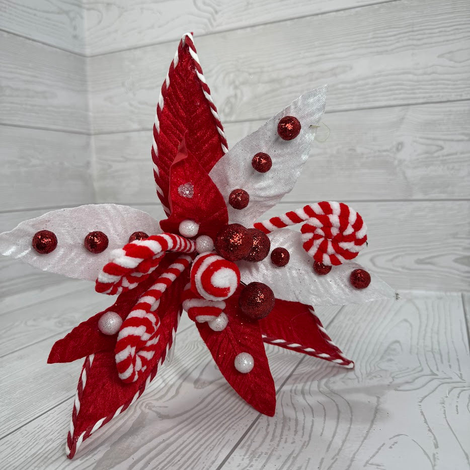 H23" DIA11" WHIMSICAL PEPPERMINT POINSETTIA - DCSP6721